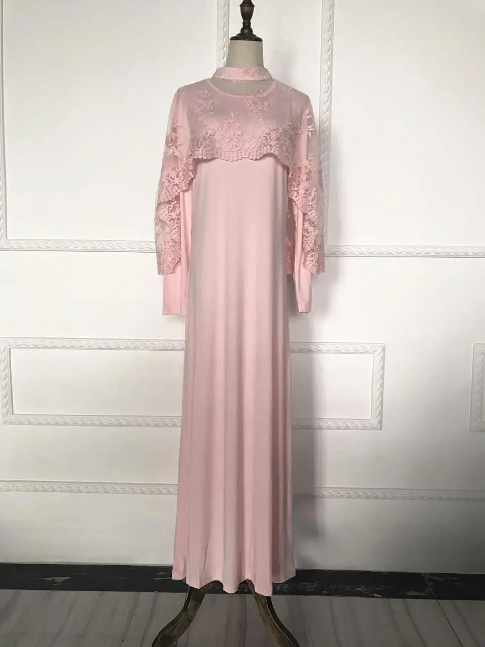 Plus Size Vestido UAE Abaya Muslim Kaftan Women Party Two Piece Set Lace Shawl& Hijab Dress Dubai Turkish Islamic Clothing