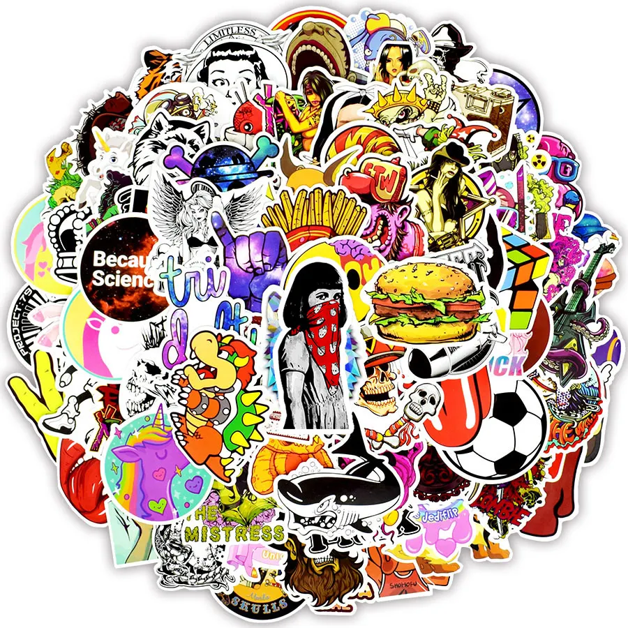100 штук случайный смешанный Стикеры с героями мультфильмов в стиле панк граффити