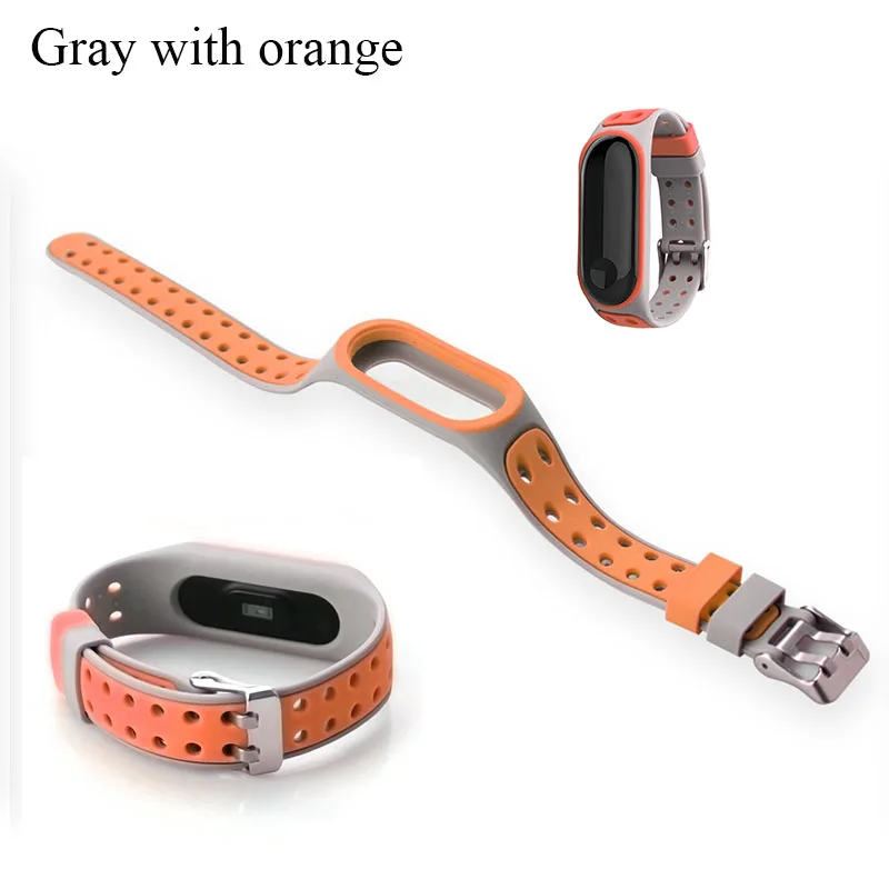 Gray with orange Boorui mi 3 ремешок удобный силиконовый mi band 3 ремешок для xiaomi mi band 3 аксессуары с модными цветами и специальной пряжкой - Цвет: Gray with orange