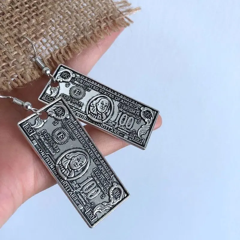 Мужские и женские серьги-подвески из сплава Money 100 USD | Украшения аксессуары