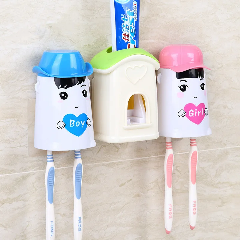 2016 Children Kid Gift Cute Design Set Cartoon Toothbrush Holder Automatic Toothpaste Dispenser with Couple Cup | Дом и сад