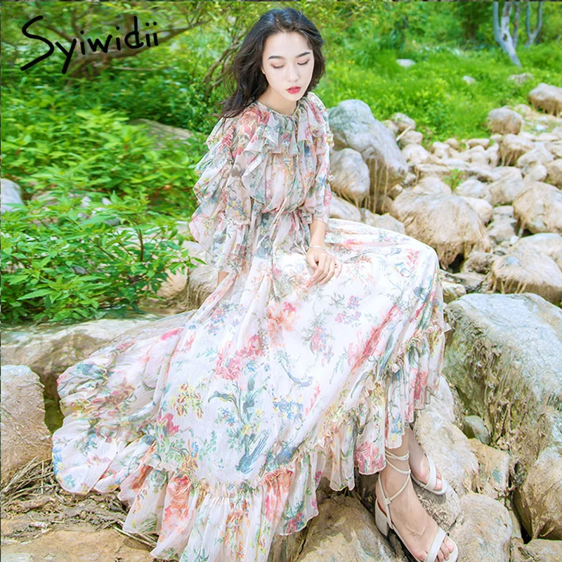 Женское длинное платье с цветочным принтом Syiwidii богемное Шифоновое Платье макси