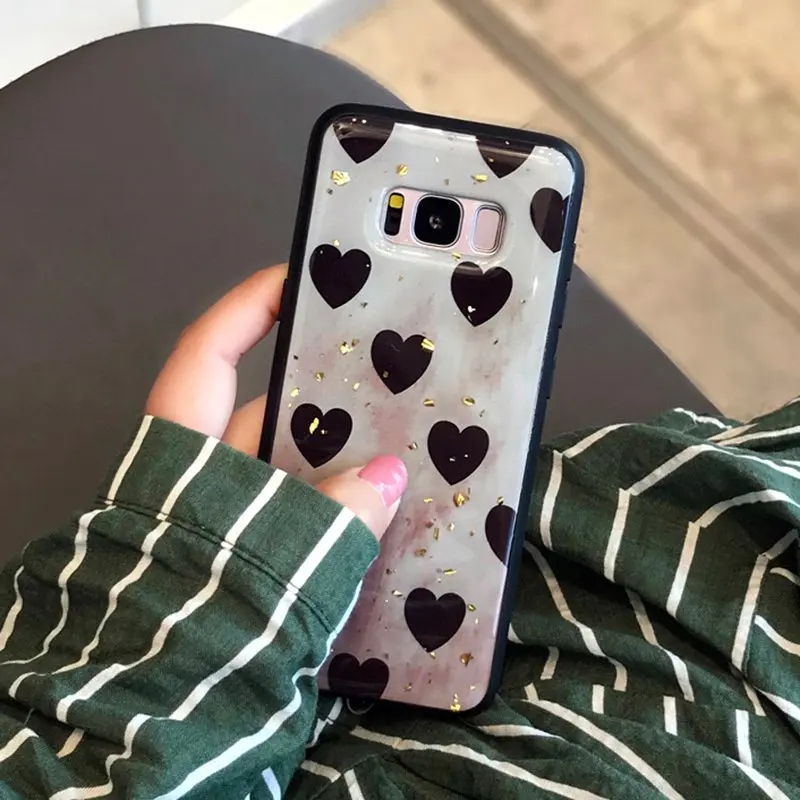 Beige Love Разноцветный сетчатый чехол для телефона samsung Galaxy S10 S8 S9 Plus, блестящий Блестящий Золотой фольга, цветок, эпоксидный чехол для samsung Note 9 8 10 - Цвет: Beige Love