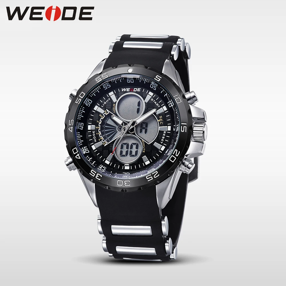 Мужские военные спортивные часы WEIDE Черные Водонепроницаемые Цифровые кварцевые