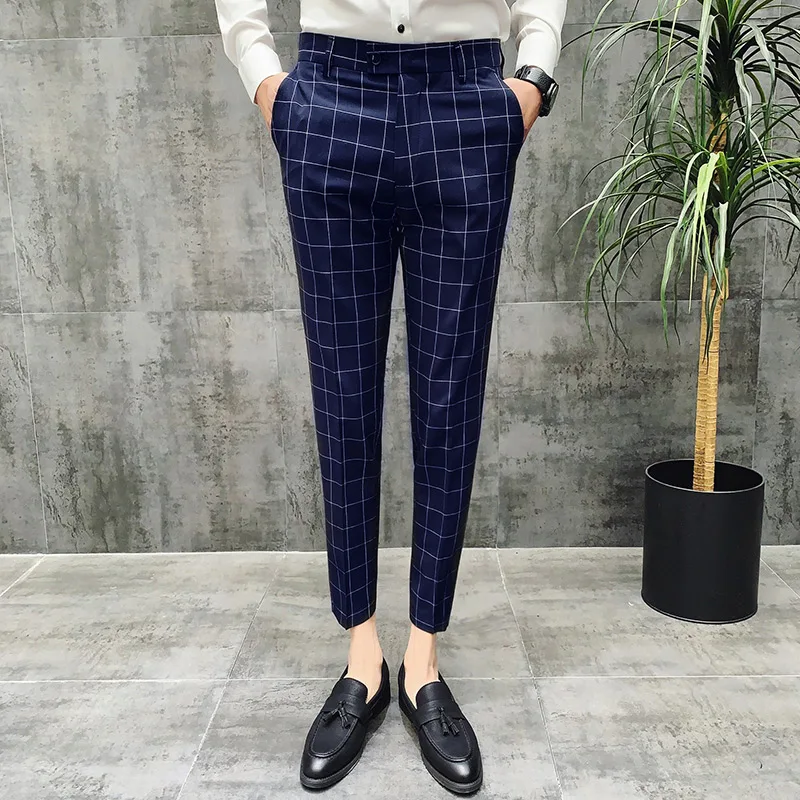 Мужские повседневные брюки до щиколотки в клетку мужские хит продаж костюм для