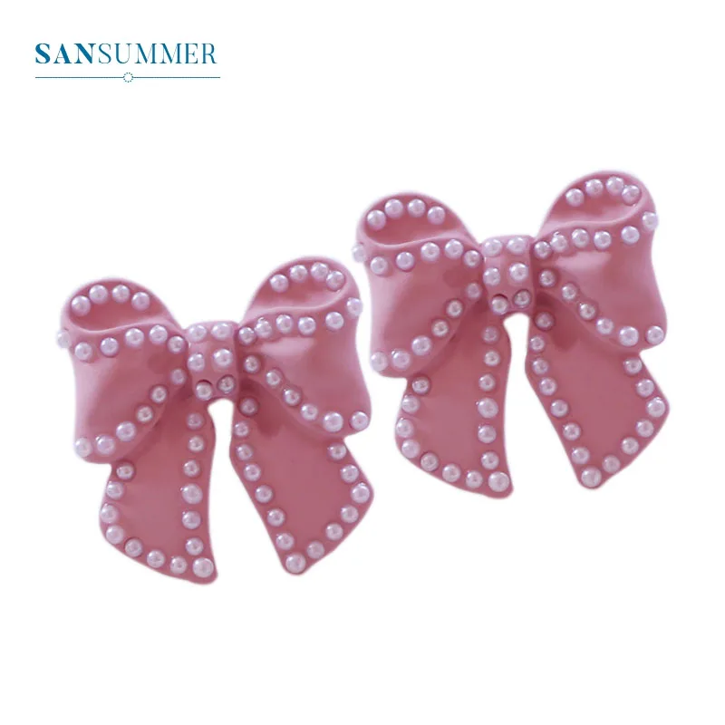 Sansummer, новинка, хит, модные, розовые, с бантом, маленькие жемчужины, милые, для девушек, красивые, романтические, массивные, очаровательные серьги-гвоздики для женщин, ювелирное изделие