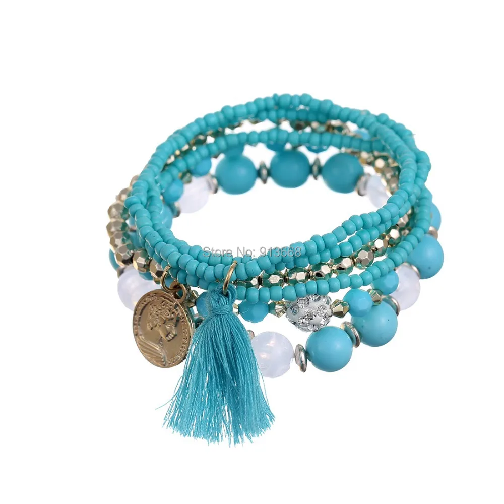 Женский многослойный браслет с бусинами ручной работы винтажный на запястье|seed