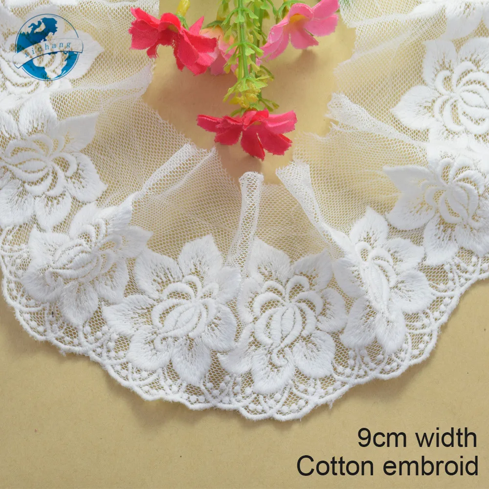 9 см Ширина хлопковая кружевная вышивка швейной лентой гипюр Африканское кружево