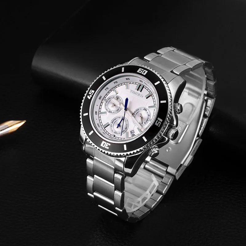 2016 Новый TIME100 мужские Кварцевые Часы Три окна ремешок из Нержавеющей Стали