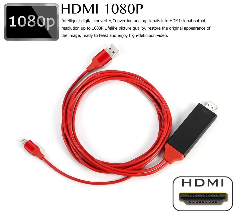 Plug& Play HD ТВ кабель HD дисплей кабель адаптер 1080P full HD HDMI в HD ТВ кабель для apple IOS vs mirascreen netflix tv stick t2