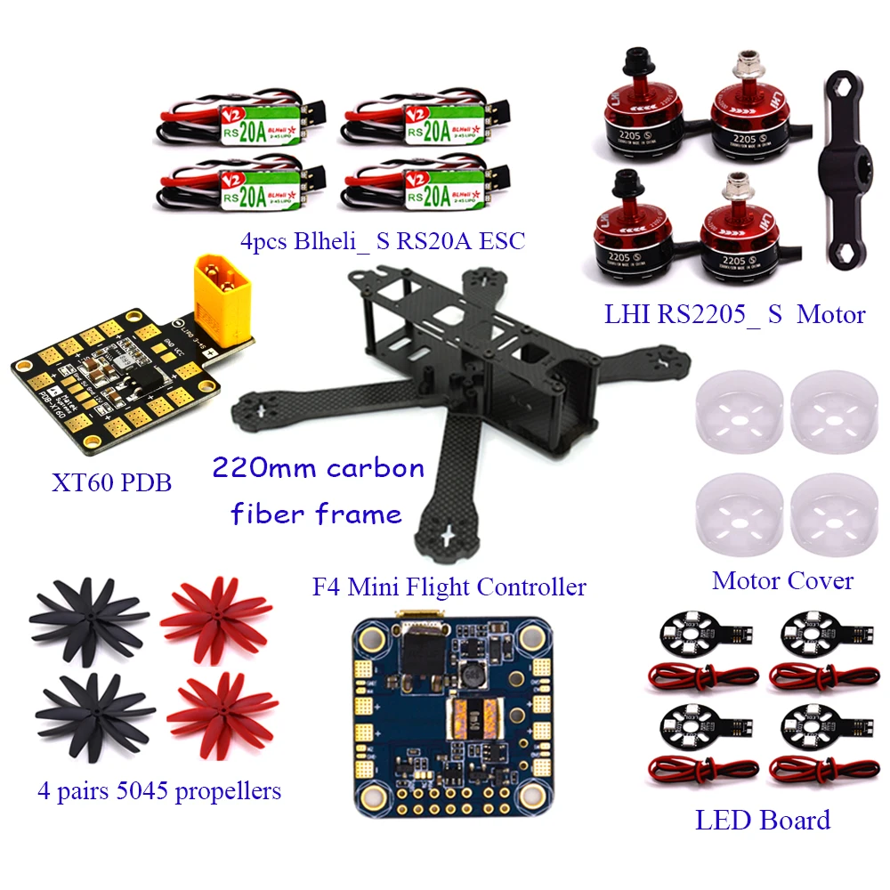 Новый F4 Mini FC с 4 шт. RS20A Blheli S 2 4S ESC + LHI 2205 s мотор из углеродного волокна FPV Гоночная