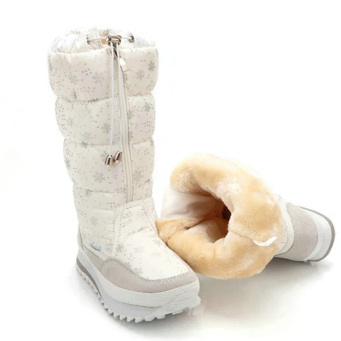 2023 г., зимние сапоги высокие женские зимние сапоги теплая плюшевая обувь размера плюс, Размеры 35-42, легкая обувь Белая обувь на молнии для девушек женские популярные ботинки
