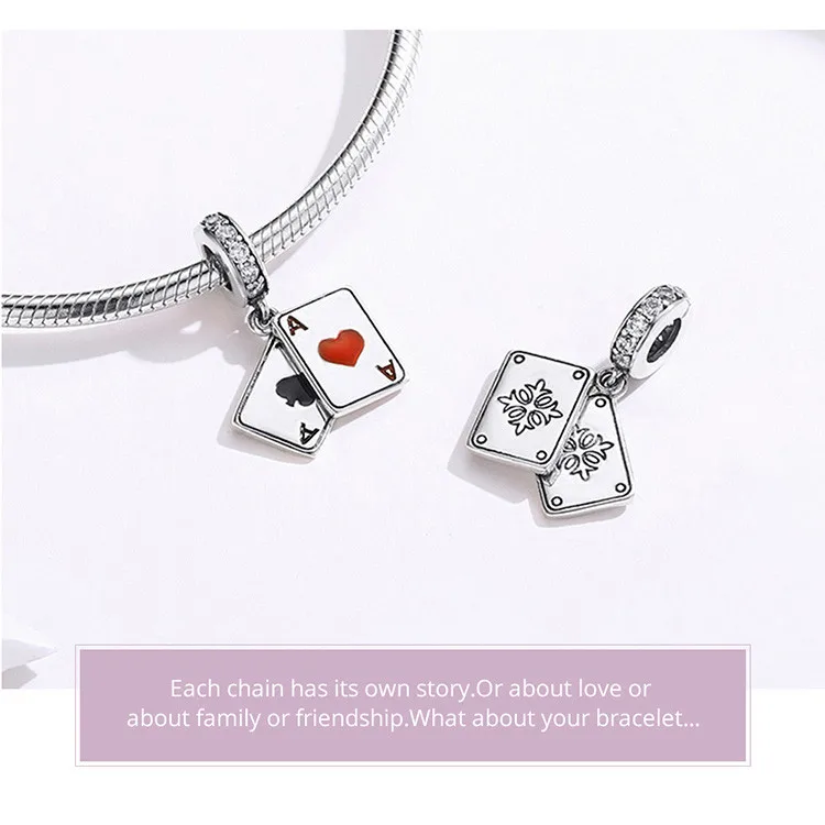 Fit Pandora браслет серебро 925 красный персик амулеты черная эмаль покер сердце карты бусины для изготовления ювелирных изделий женщин DIY