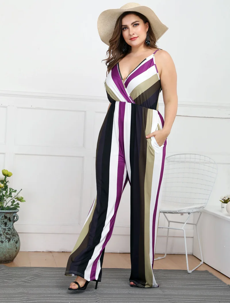 Комбинезон, большой размер 4XL XXXXL, полосатый комбинезон для женщин, Xxxl, больше размера d, летний женский комбинезон s Elegante моно Mujer Verano Combinaison