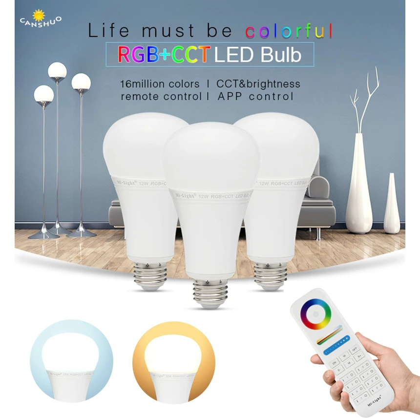 Светодиодный потолочный светильник Milight FUT105 E27 12 Вт RGB+ CCT светодиодный лампы Беспроводной 2,4G лампа с регулируемой яркостью умный светодиодный свет украшения прожектор 8 зоны РФ Пульт дистанционного управления