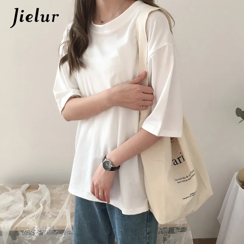 Jielur 10 карамельных цвет одноцветная Корейская футболка для женщин тонкие