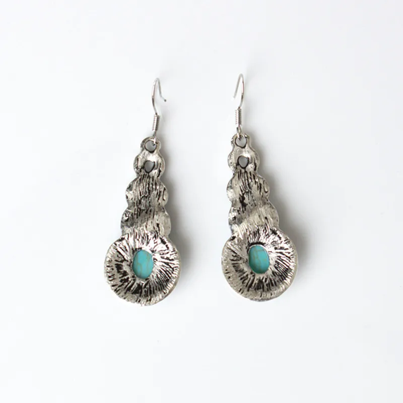 Ретро капли воды Ювелирные наборы с выгравированными винтажными узорами Синий