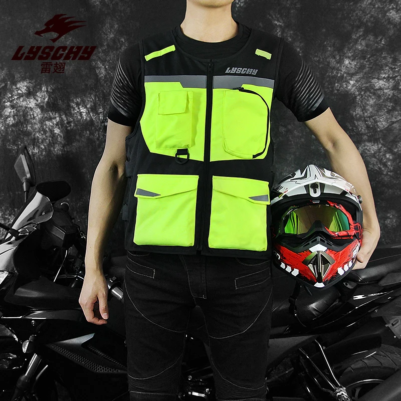 LYSCHY Motorcycle Reflective Vest Motorbike Racing Vest Street Off Road Safety Jacket Oxford Moto Vest With Protectors M-3XL