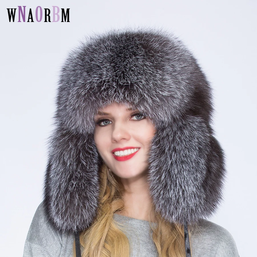 Russian aviator cap nature 100% full fox fur male and female winter hat earmuffs catch pea hat real raccoon fox fur  hat