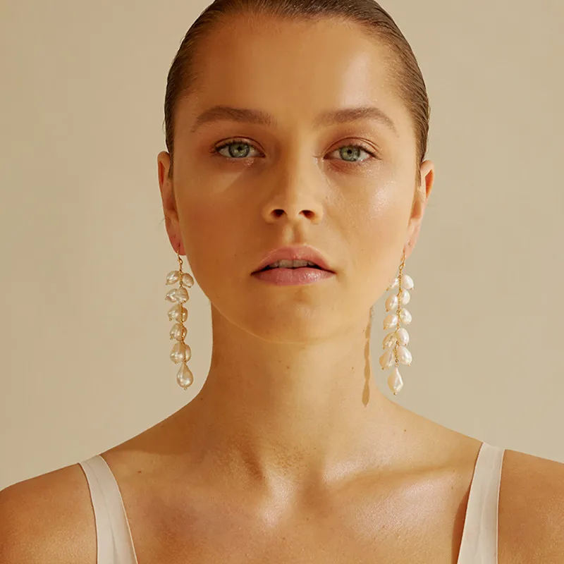 Женские серьги с жемчугом барокко серьги-подвески из натурального пресноводного