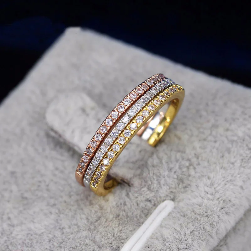 3 color CWWZircons 3 шт. Смешанные цвета женские камни CZ, обручальные кольца, набор из 3 предметов, розовое золото, модное кольцо известного бренда, ювелирные изделия R093 - Цвет основного камня: 3 color