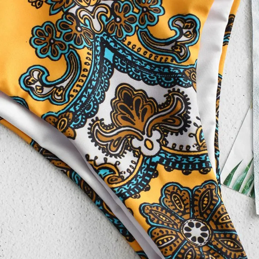 

1 Set Swimwear Women's Vintage Floral Printed High waist wire free Strapless Strapless Bikini Set bikini 2019 summer