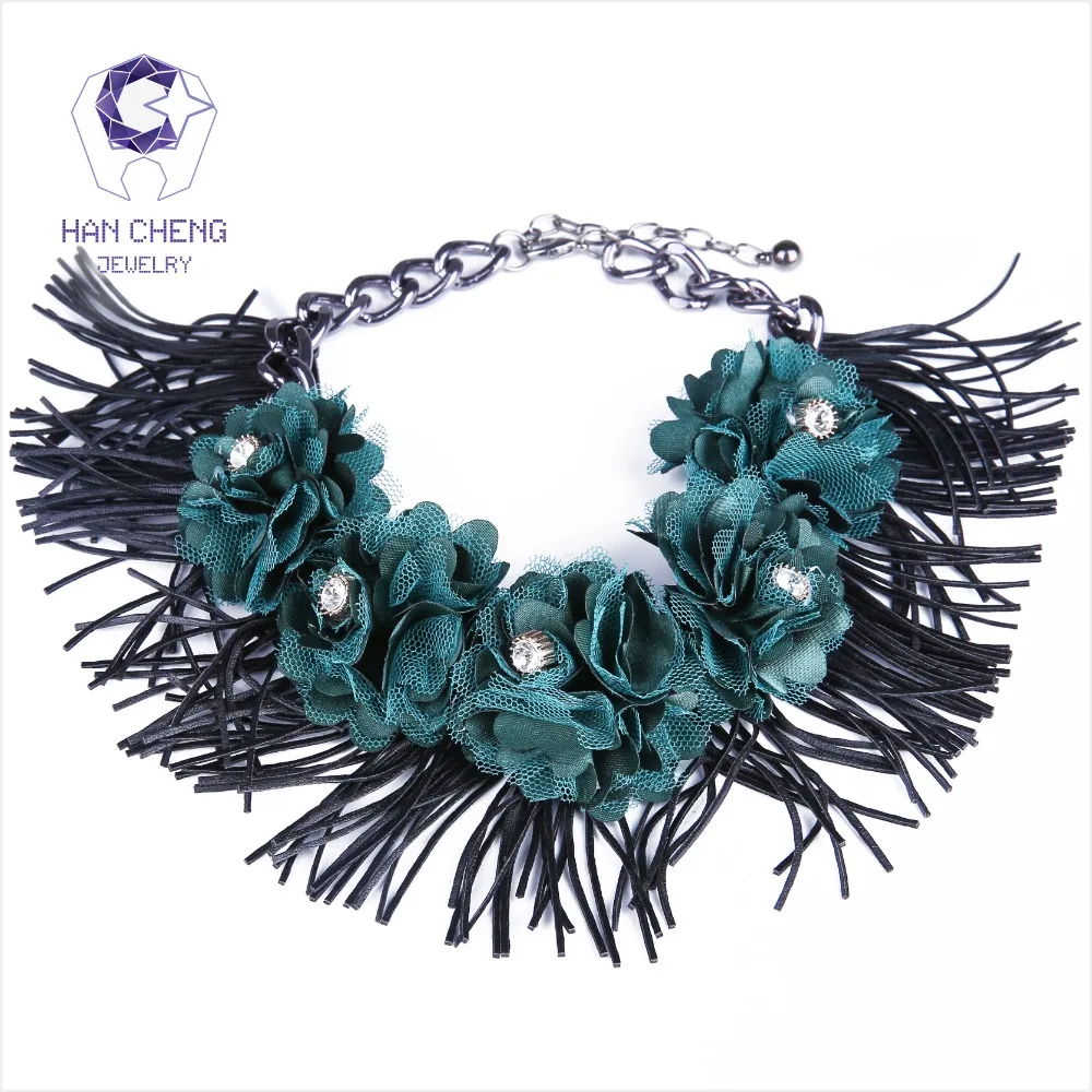 Новинка модное ожерелье HanCheng из искусственной кожи с кисточками стразы