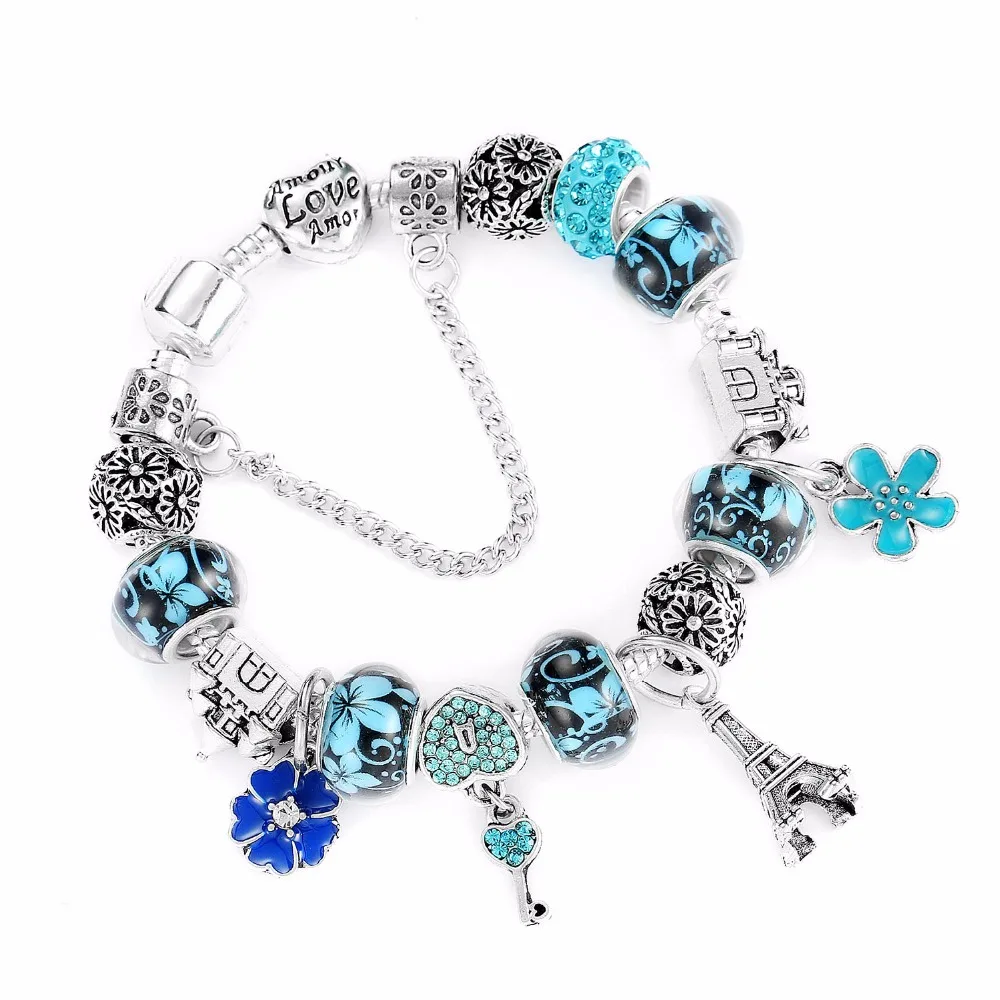 Женский браслет с подвеской в виде Эйфелевой башни антиквариат серебристого