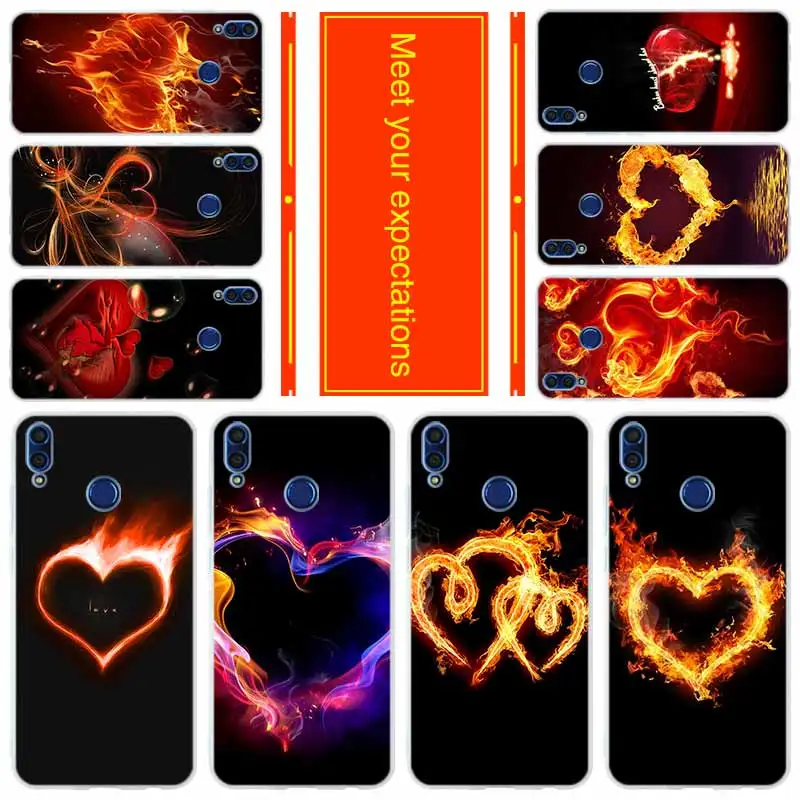 Мягкий силиконовый чехол для Huawei Honor 30 20 Pro 10 9 9X Lite 10i 9a 8a 7a 30s love heart on fire | Мобильные