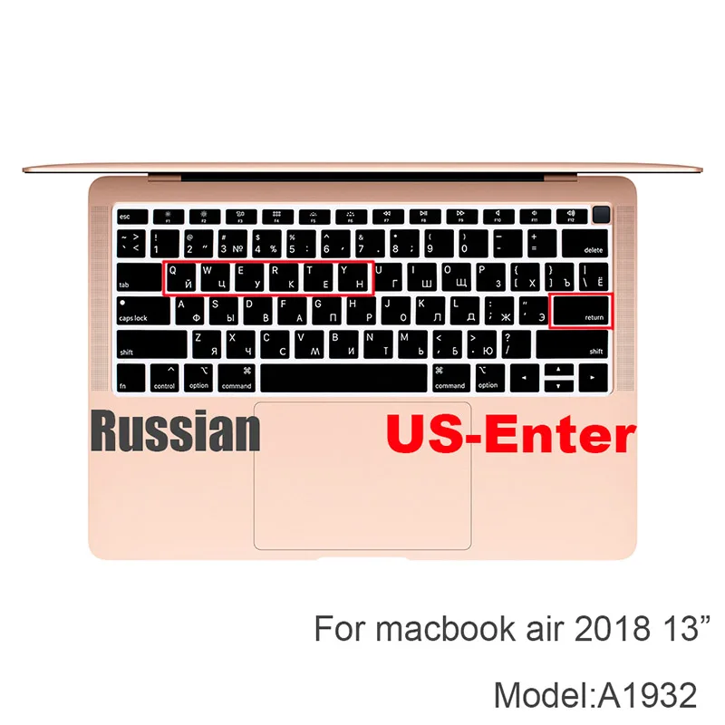 Air13 (2018)US-Enter Русский ЕС и США-введите Клавиатура Обложка протектор для Macbook Pro 13Air 11 12 15 Сенсорная панель Модель A1706/A1466 A1707/A1990/A1398/A1534 - Цвет: Air13 (2018)US-Enter