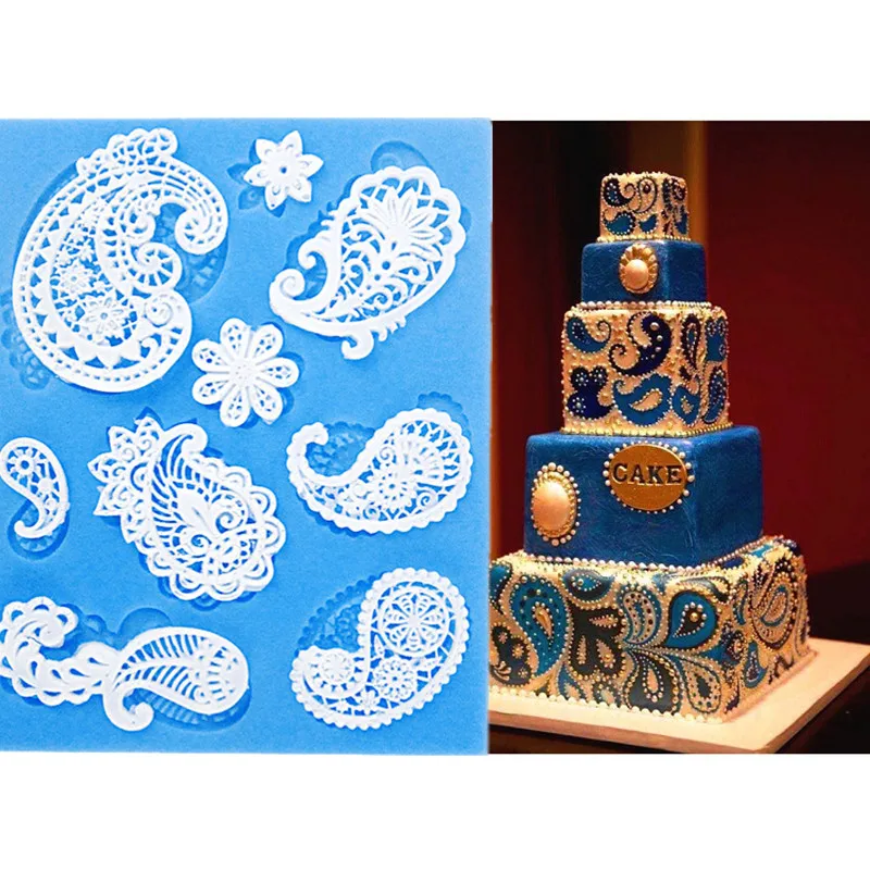 Барокко кружева помадка торт SilMold Павлин перо инструменты для свадебного декора