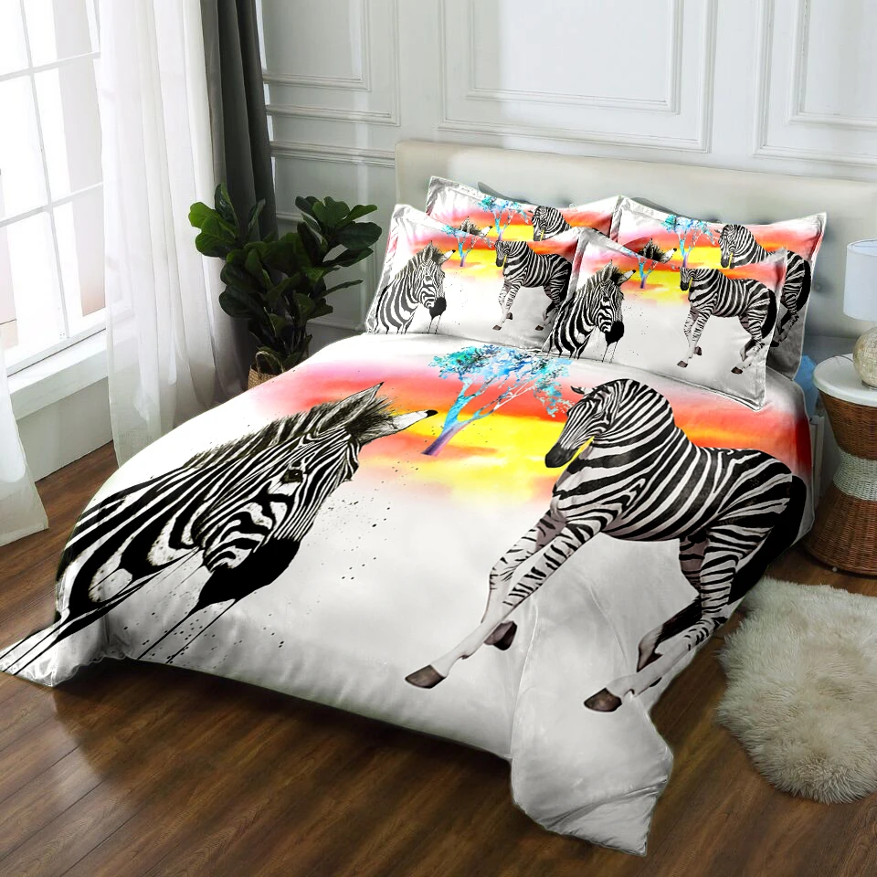 

kids 3D bedding set Twin full Queen bedsheet Duvet bed cover Pillowcase king size Bed Linen Black-and-white zebra pattern