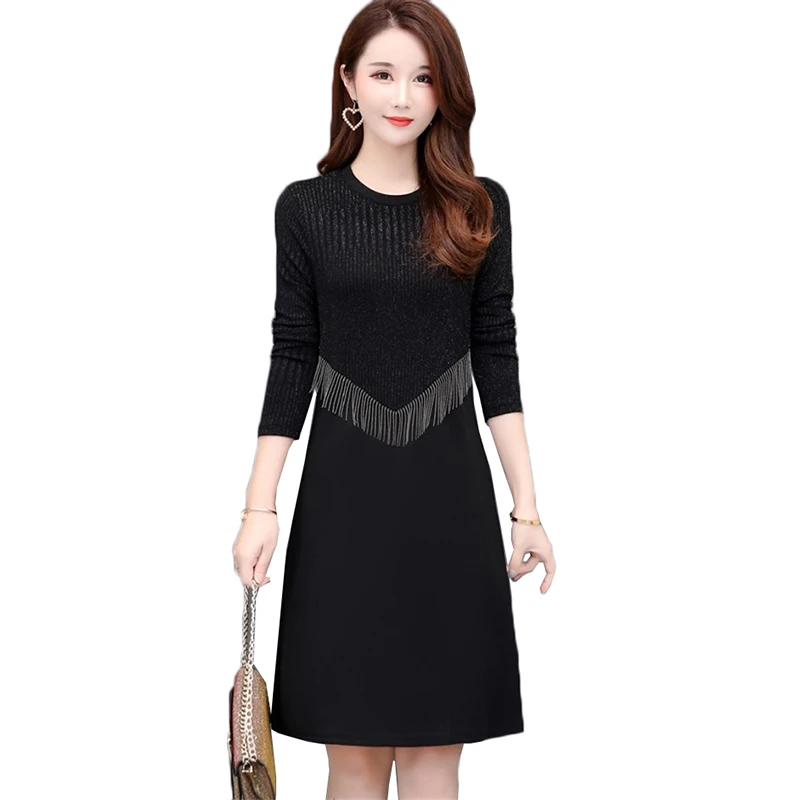 Осенне зимние женские платья модное офисное платье с круглым вырезом и длинными