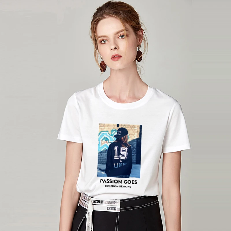 Fashion girl back Printed Harajuku T shirt Women Summer New 2019 Tshirt O-neck Short Sleeve T-shirt White Tops Female Clothing | Женская