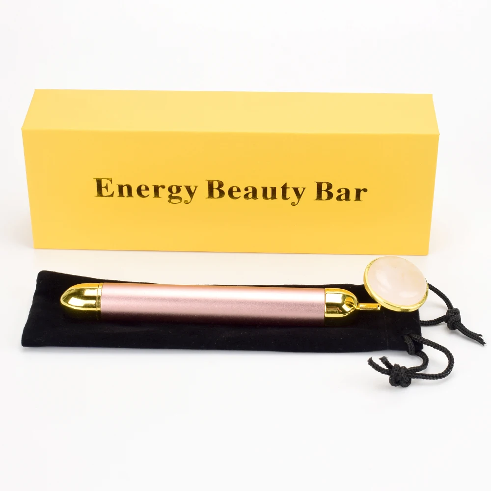 Gold beauty Bar Вибрационный ролик для лица Электрический массажер с нефритовой головкой против морщин Подтяжка кожи розовый КВАРЦЕВЫЙ массаж лица