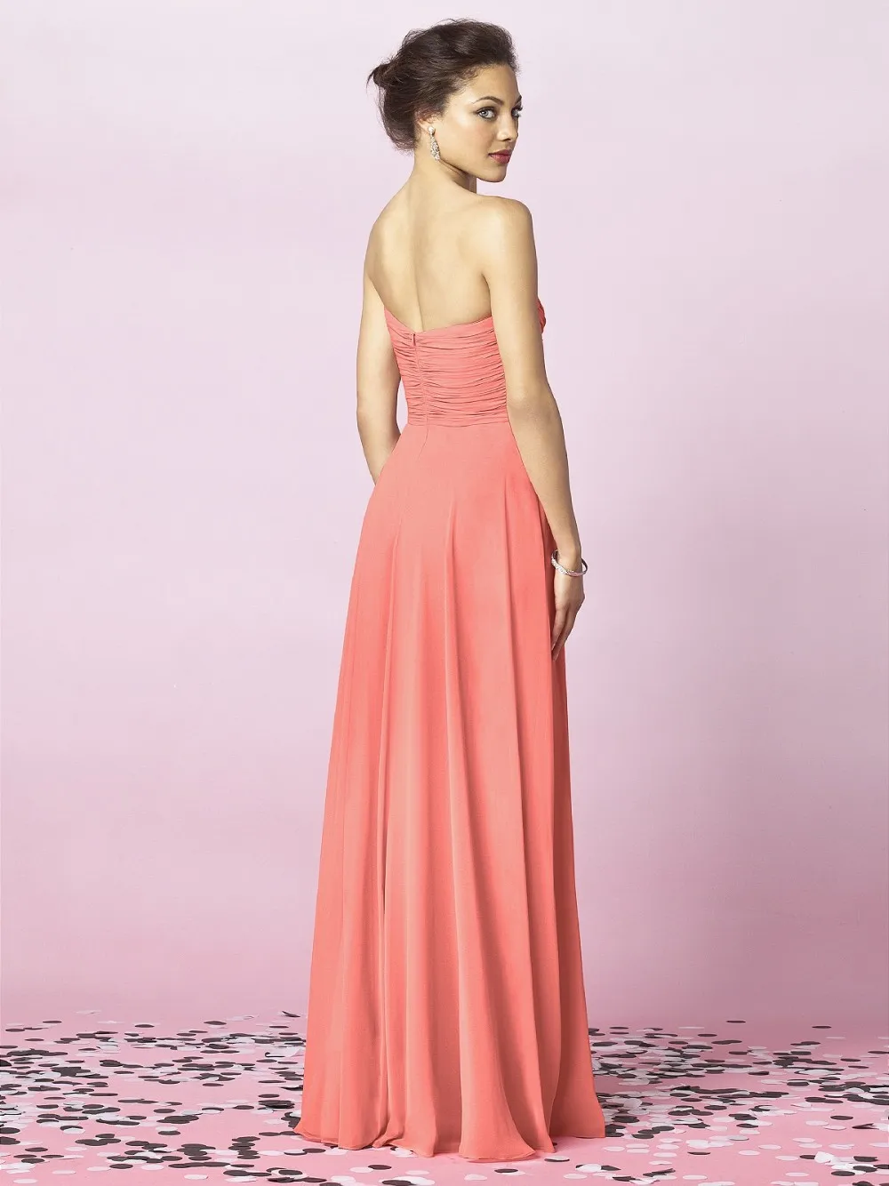 

Pink Floor-Length Chiffon Sleeveless Backless Bridesmaid Gowns sweetheart neckline Prom Dresses Floor-Length Dress 2017 WE021