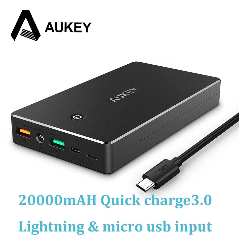 AUKEY Quick Charge 20000 power Bank 3 0 мАч Быстрая зарядка Dual USB портативный внешний аккумулятор
