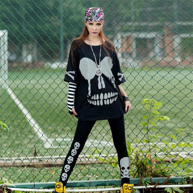 Women T-Shirt Summer Half sleeve Skull Print Cotton Female Hip-hop Loose New Fashion Casual Rock Punk style Tops Tees | Женская одежда