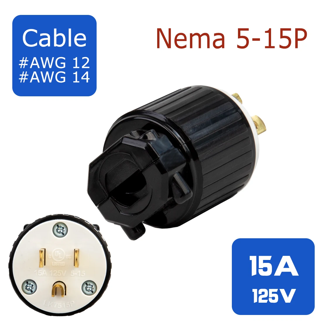 Nema 5-15p США 3-контактный самопроводящий штекер NEMA 5-15 стандарт промышленный