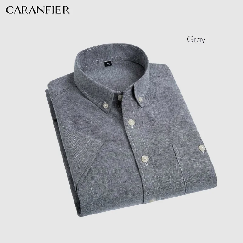 Grey CARANFIER, мужская рубашка, Оксфорд, формальная, Social, деловая, мужская, облегающая, короткий рукав, одноцветная, Классическая, для отдыха, рубашки, Chemise Homme - Цвет: Grey