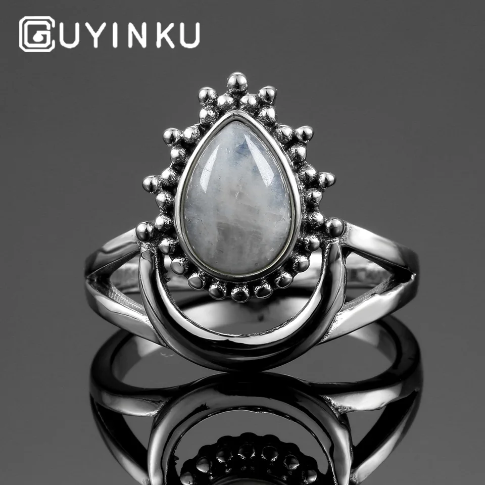Женское кольцо с натуральным лунным камнем GUYINKU Geniune из стерлингового серебра 925