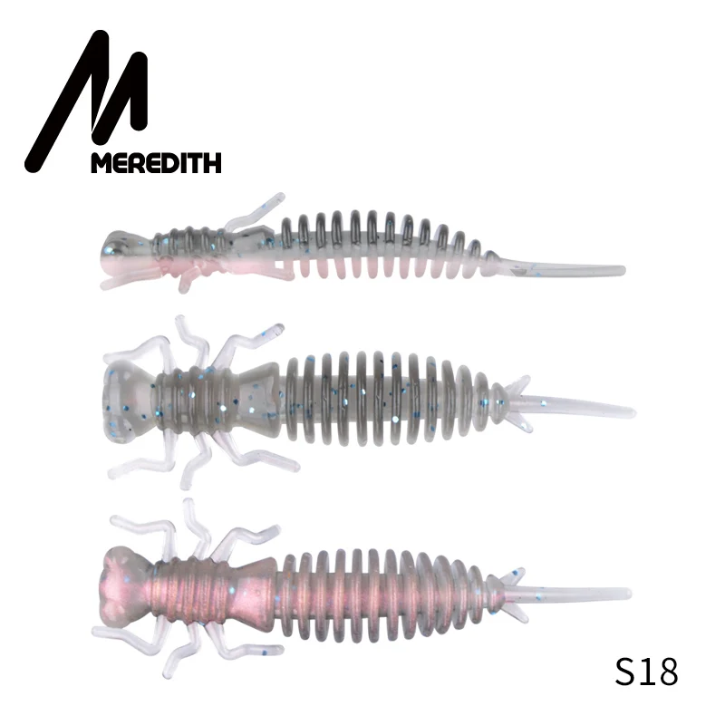 S18 MEREDITH 10 шт. приманки для ловли личинки 50 мм 0,9 г Мягкая Пластиковая наживка личинка пресноводные плавающие приманки мягкая силиконовая приманка червь для рыбалки - Цвет: S18