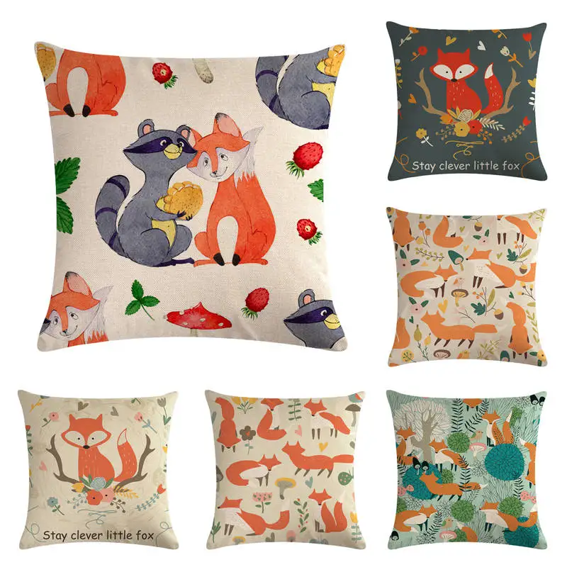 

Nordic Cute Cushion Cover Fox Children Linen Decorative Cushion Covers for Sofa Pillow Case Funda Conjin Almofadas