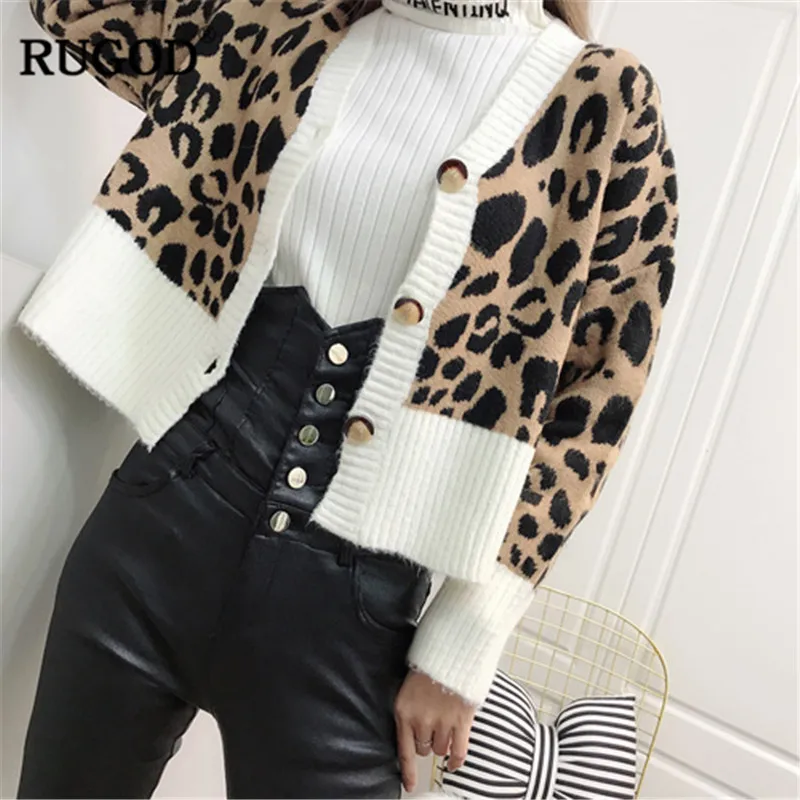 RUGOD винтажные леопардовые короткие женские кардиганы тонкие трикотажные Топы