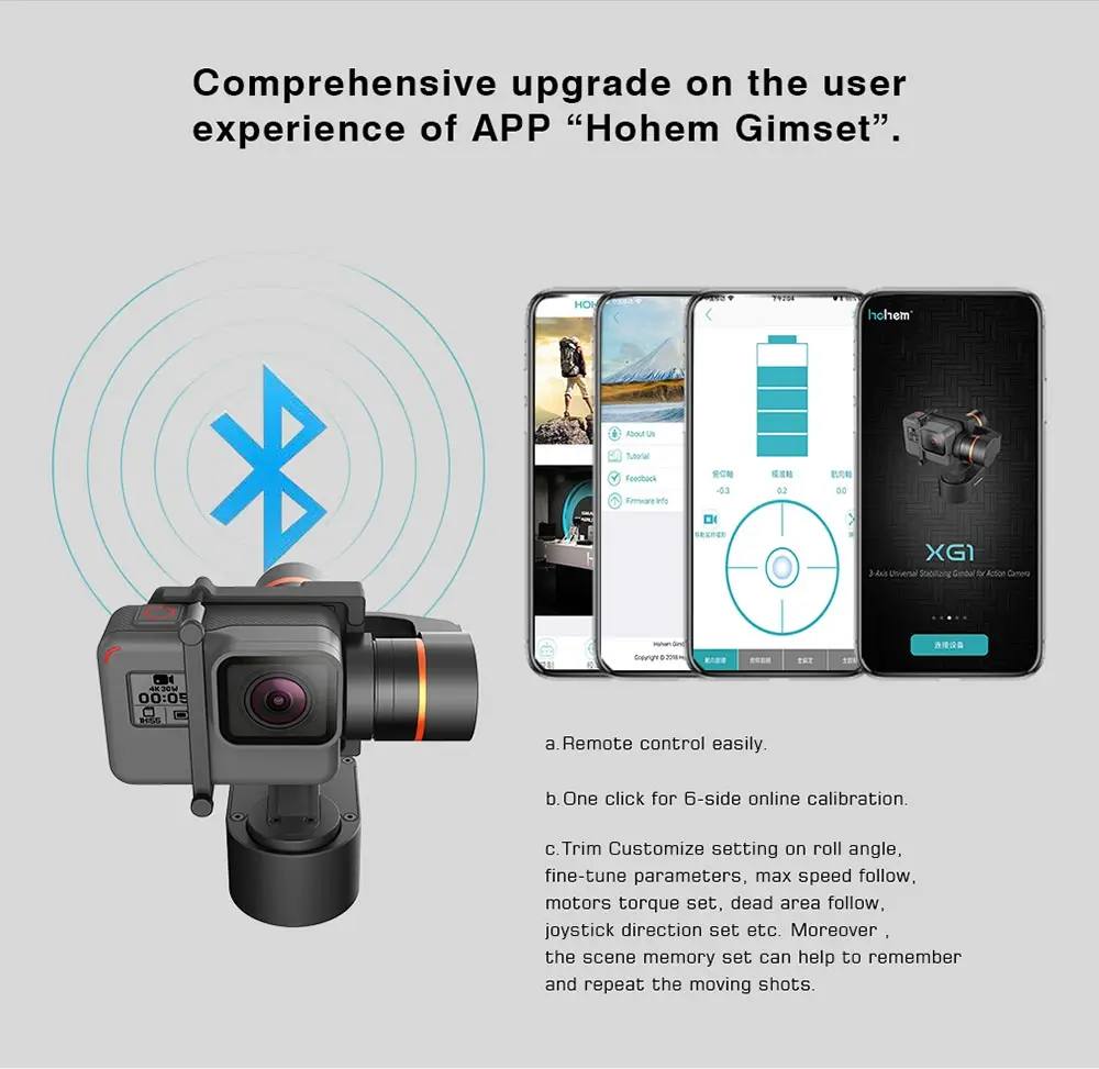 Hohem XG1 3-осевому гидростабилизатору для GoPro Hero 7/6/5/4/3 переносной стабилизатор руль велосипеда/шлем/Автомобильный монтажный однажды действий Камера