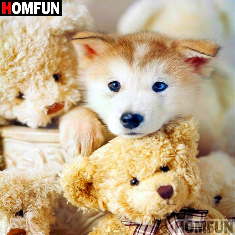 

Алмазная живопись HOMFUN A07554, полноразмерная/круглая Алмазная вышивка 5D «сделай сам» с изображением животных, собак, домашний декор