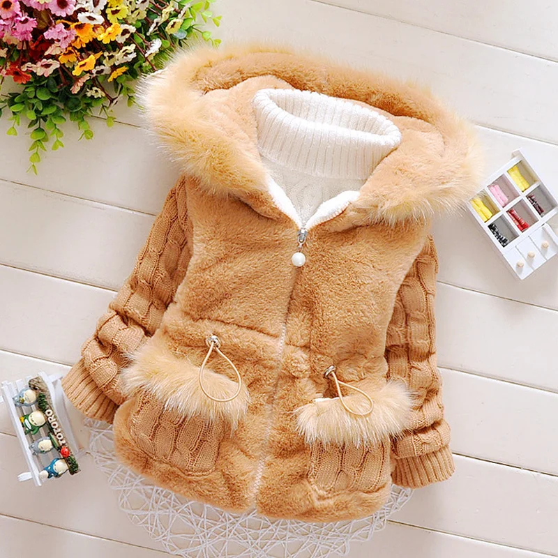 New Autumn Winter Girls Coat Cotton Jacket Thick Fake Fur Warm Jackets For Clothes Casual Hooded Kids Outerwear | Детская одежда и