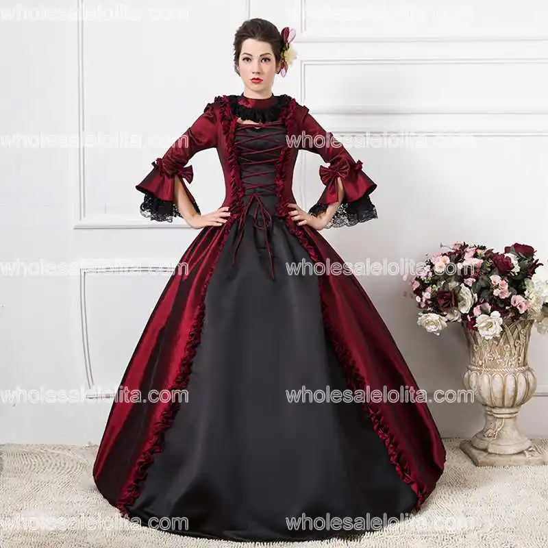 18-го Века Горячая Продажа Бургундия и Черный Пром Платье Dress Красный Belle