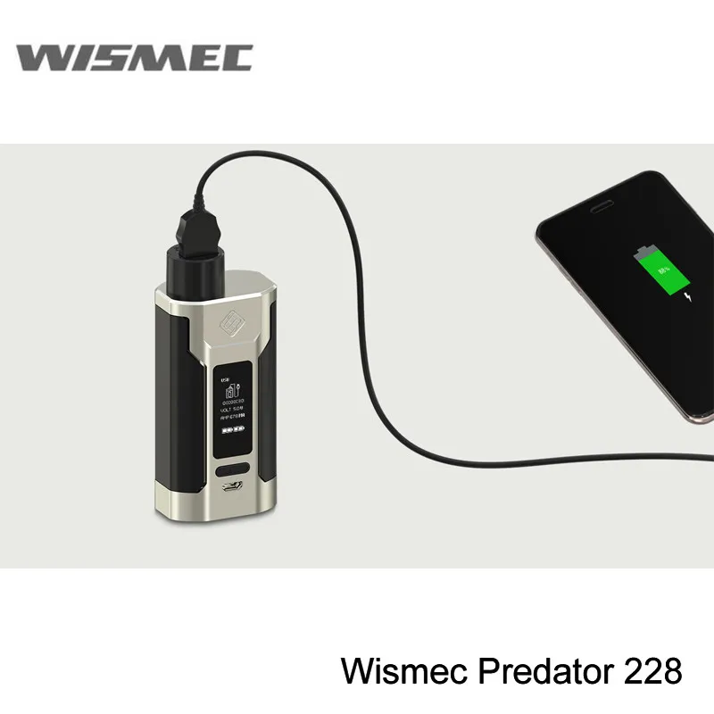 В наличии оригинальный Wismec Predator 228 Mod Питание от двойной сменной батареи 18650 Vape 228W