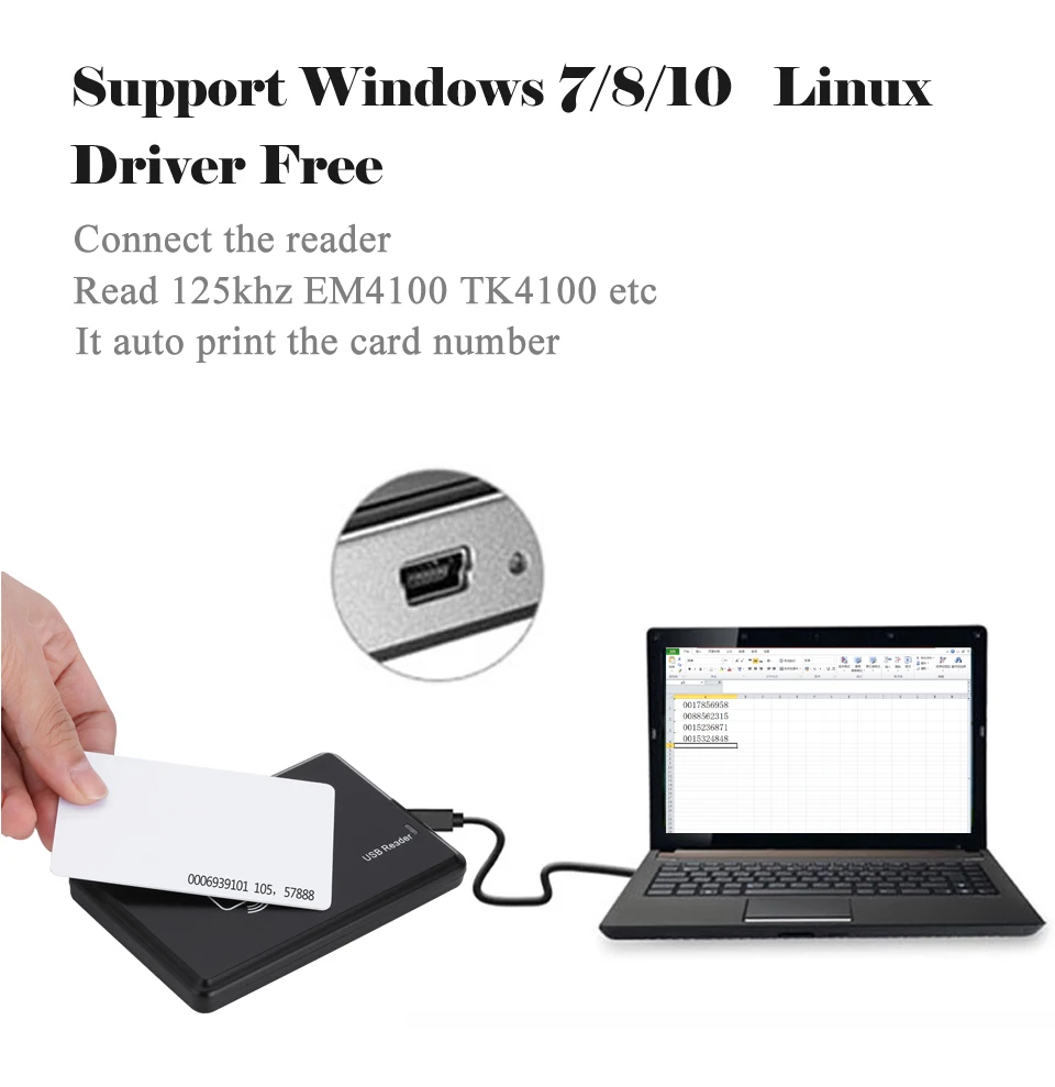 USB порт EM4001 125 кГц RFID ID бесконтактная чувствительность считыватель смарт-карт Поддержка оконной системы Linux